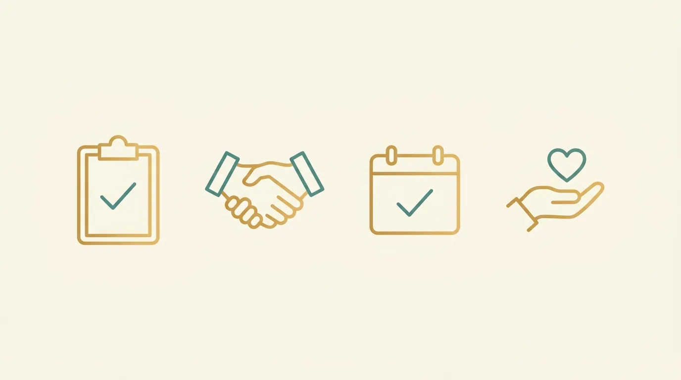 Icon illustration of the Home Help assessment and enrollment process steps